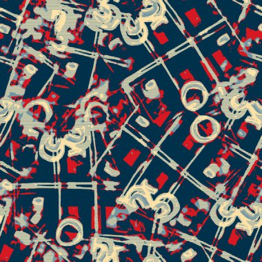  Klasik deniz mavisi, kırmızı, sarı, dikişsiz doku. Modern retro-yüzme modadan izler giyer. Memphis tarzı maskülen grunge soyut arka plan. Yüksek kaliteli jpg kumaşı.