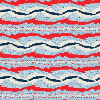 İndigo mavisi yatay kırık çizgili, denizdeki pürüzsüz desen. Modern deniz hattı çizgili denizci baskısı. Klasik Nantucket kumaş tarzı. Yaz deniz dekoru. Hazırsı erkeksi moda baskısı.