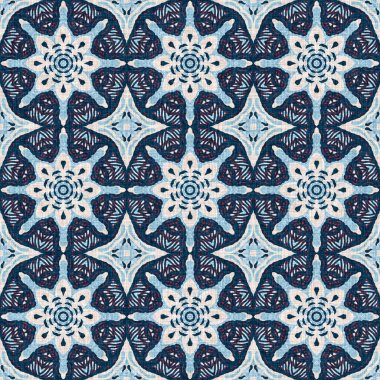İndigo mavisi, kırmızı, batik, jeo, denizcilik, kusursuz desen. Modern marin geometrik kaleydoskop denizci baskısı. Nantucket kumaş tarzı. Yaz kırsal erkeksi aşınmış keten efekti deniz dekoru. 