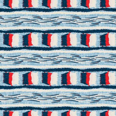 İndigo mavisi yatay kırık çizgili, denizdeki pürüzsüz desen. Modern deniz hattı çizgili denizci baskısı. Klasik Nantucket kumaş tarzı. Yaz deniz dekoru. Hazırsı erkeksi moda baskısı.