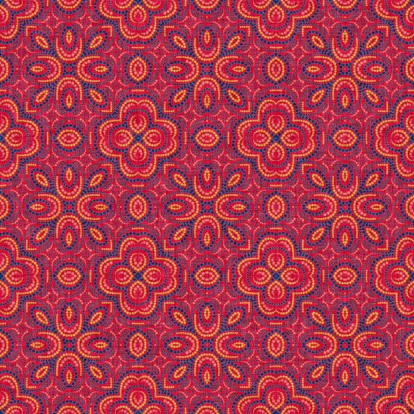 Indiase boho zomer bandana naadloos symmetrisch patroon. Veelzijdige mannelijke rode blauwe sjaal print in kaleidoscopische bloemen ornamentale stijl. — Stockfoto
