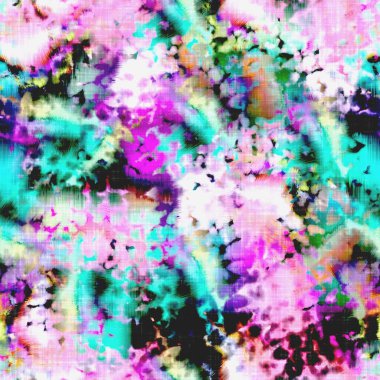 Dağınık yaz kravatlı batik plaj desenli. Kusursuz renkli lekeli uzay boyalı efekt modayı. Yumuşak döşenmiş arka plan yıkanmış.