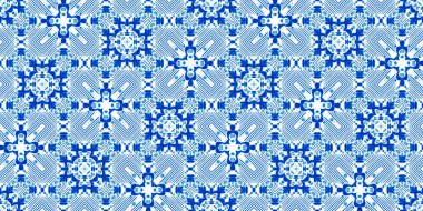  Mavi suluboya azulejo fayans kenar arkaplan. Kusursuz sahil geometrik çiçekli mozaik efekt afişi. Süslü arabesk yaz moda tekrar kenar süslemesi.