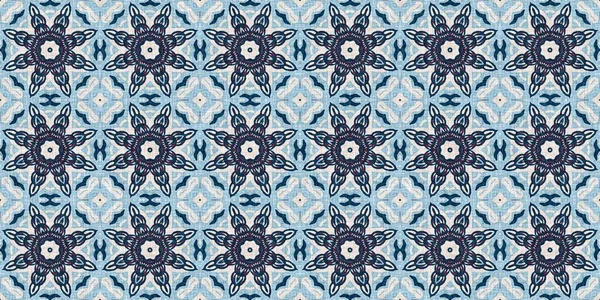 Indigo blauw rood batik geo nautische naadloze rand patroon. Moderne marin geometrische caleidoscoop banner. Nantucket stof textiel stijl. Zomer rustiek mannelijk versleten linnen effect rand tape — Stockfoto