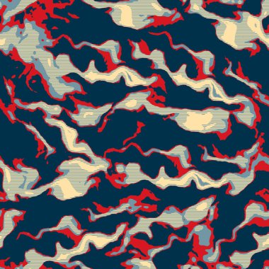  Klasik deniz mavisi, kırmızı, sarı, dikişsiz doku. Modern retro-yüzme modadan izler giyer. Memphis tarzı maskülen grunge soyut arka plan. Yüksek kaliteli jpg kumaşı.