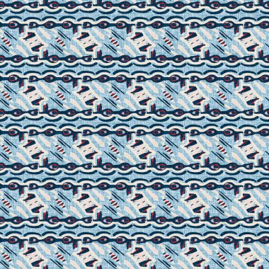 İndigo mavisi yatay kırık çizgili, denizdeki pürüzsüz desen. Modern deniz hattı çizgili denizci baskısı. Klasik Nantucket kumaş tarzı. Yaz deniz dekoru. Hazırsı erkeksi moda baskısı.