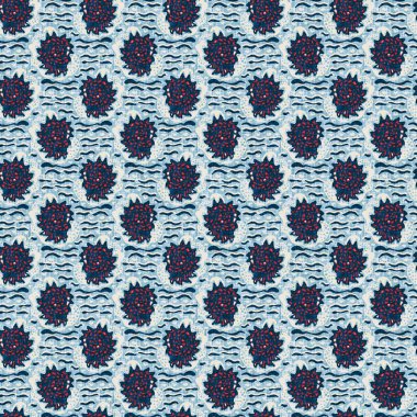 Indigo Blue Seashell deniz kabuğu kusursuz desen. Klasik nantucket kumaş, tekstil, blok baskı tarzında modern deniz kabuğu baskısı. Yaz 2 ton yüksek kontrastlı jpg fayans örneği