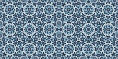 İndigo mavisi, kırmızı, batik, jeo, denizcilik, kusursuz sınır deseni. Modern marin geometrik kaleydoskop pankartı. Nantucket kumaş tarzı. Yaz kırsal erkeksi aşınmış keten etkisi kenar bandı 