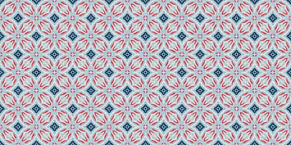 Indigo blue red batik geo nautical seamless border pattern. Modern marin geometric kaleidoscope banner. Nantucket fabric textile style. Summer rustic masculine worn linen effect edging trim tape