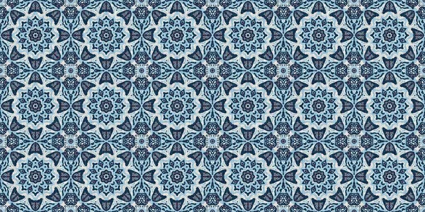 Indigo blue red batik geo nautical seamless border pattern. Modern marin geometric kaleidoscope banner. Nantucket fabric textile style. Summer rustic masculine worn linen effect edging trim tape