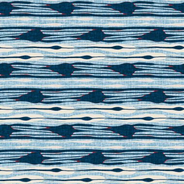 İndigo mavisi yatay kırık çizgili, denizdeki pürüzsüz desen. Modern deniz hattı çizgili denizci baskısı. Klasik Nantucket kumaş tarzı. Yaz deniz dekoru. Hazırsı erkeksi moda baskısı.