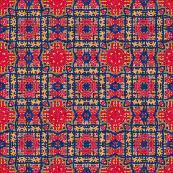 Indian boho verão bandana sem costura padrão simétrico. Cachecol azul vermelho masculino versátil estampado em estilo floral ornamental caleidoscópico. — Fotografia de Stock