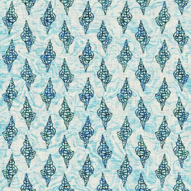 Ege Teal deniz kabuğu deniz kabuğu kusursuz desen. Grunge ev dekorasyonu kumaş tekstil ürünleri için soluk keten efekt arka planı. 