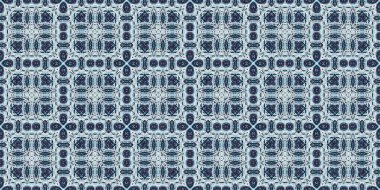 İndigo mavisi, kırmızı, batik, jeo, denizcilik, kusursuz sınır deseni. Modern marin geometrik kaleydoskop pankartı. Nantucket kumaş tarzı. Yaz kırsal erkeksi aşınmış keten etkisi kenar bandı 