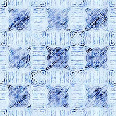  Modern rustik nantucket solgun aşınmış kumaş efektli arka plan. Erkeksi kravat ev deco moda geometrik tasarım. İndigo mavisi grunge çamaşır izi deseni..