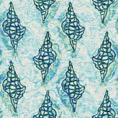  Grunge, ev dekorasyonu kumaş tekstil ürünleri için solgun keten efekt arka planı. Ege Teal deniz kabuğu deniz kabuğu kusursuz desen.