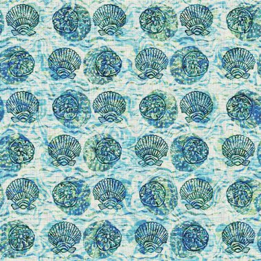  Grunge, ev dekorasyonu kumaş tekstil ürünleri için solgun keten efekt arka planı. Ege Teal deniz kabuğu deniz kabuğu kusursuz desen.