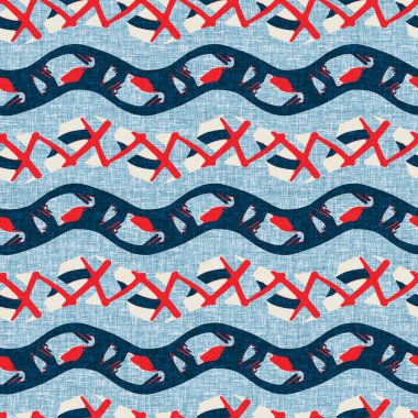  Modern deniz hattı çizgili denizci baskısı. Klasik Nantucket kumaş tarzı. Yaz deniz dekoru. Kolejli, erkeksi moda baskısı. Çivit mavisi, yatay kırık çizgili, denizsel, pürüzsüz desen..