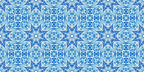 Seamless Coastal Geometrical Floral Mosaic Effect Banner Ornamental Arabesque Summer — Fotografia de Stock