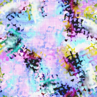  Kusursuz renkli lekeli uzay boyalı efekt modayı. Yumuşak döşenmiş arka plan. Dağınık yaz kravatlı batik plaj aşınma desenli.