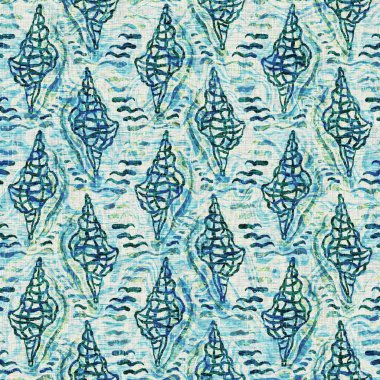  Grunge, ev dekorasyonu kumaş tekstil ürünleri için solgun keten efekt arka planı. Ege Teal deniz kabuğu deniz kabuğu kusursuz desen.