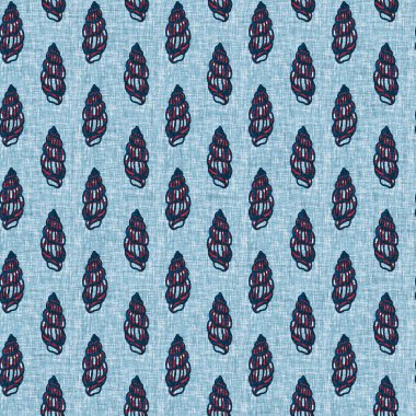  Klasik nantucket kumaş, tekstil, blok baskı tarzında modern deniz kabuğu baskısı. Yaz 2 ton yüksek kontrastlı jpg fayans örneği. Çivit mavisi deniz kabuğu kusursuz desen.