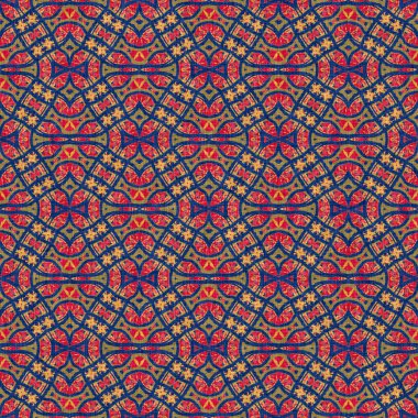  Kaleydoskopik çiçek desenli çok yönlü maskülen kırmızı eşarp izi. Hint boho yaz bandanası dikişsiz simetrik desen..