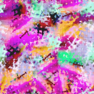  Kusursuz renkli lekeli uzay boyalı efekt modayı. Yumuşak döşenmiş arka plan. Dağınık yaz kravatlı batik plaj aşınma desenli.