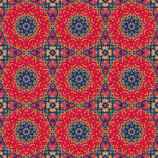 Veelzijdige Mannelijke Rode Blauwe Sjaal Print Kaleidoscopische Bloemsierstijl Indiase Boho — Stockfoto