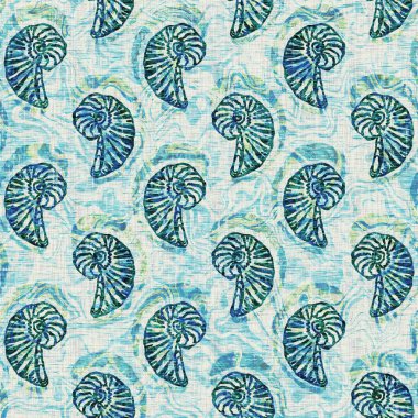  Grunge, ev dekorasyonu kumaş tekstil ürünleri için solgun keten efekt arka planı. Ege Teal deniz kabuğu deniz kabuğu kusursuz desen.