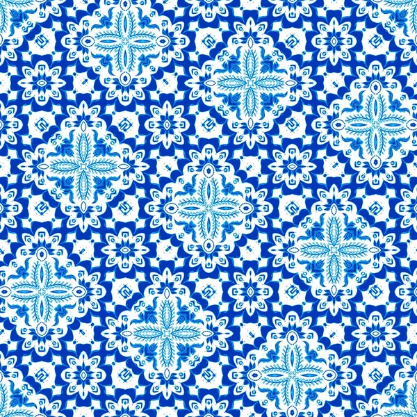 Seamless Coastal Geometric Floral Mosaic Effect Ornamental Arabesque All Summer — Stockfoto