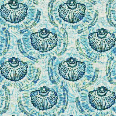  Grunge, ev dekorasyonu kumaş tekstil ürünleri için solgun keten efekt arka planı. Ege Teal deniz kabuğu deniz kabuğu kusursuz desen.