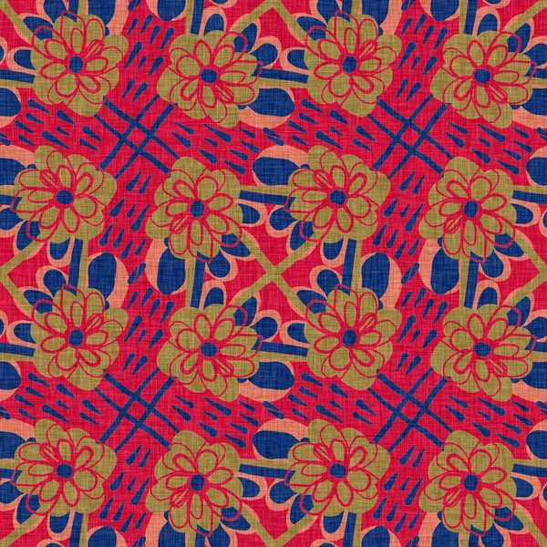 Veelzijdige Mannelijke Rode Blauwe Sjaal Print Kaleidoscopische Bloemsierstijl Indiase Boho — Stockfoto