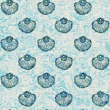  Grunge, ev dekorasyonu kumaş tekstil ürünleri için solgun keten efekt arka planı. Ege Teal deniz kabuğu deniz kabuğu kusursuz desen.