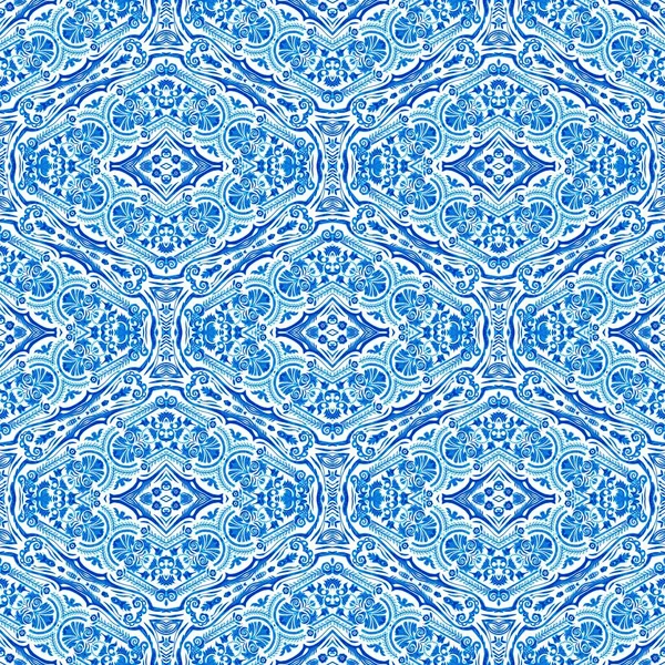 Seamless Coastal Geometric Floral Mosaic Effect Ornamental Arabesque All Summer — Stockfoto