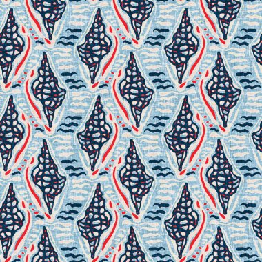  Klasik nantucket kumaş, tekstil, blok baskı tarzında modern deniz kabuğu baskısı. Yaz 2 ton yüksek kontrastlı jpg fayans örneği. Çivit mavisi deniz kabuğu kusursuz desen.