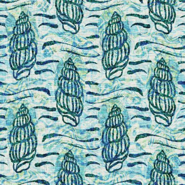  Grunge, ev dekorasyonu kumaş tekstil ürünleri için solgun keten efekt arka planı. Ege Teal deniz kabuğu deniz kabuğu kusursuz desen.