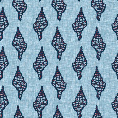  Klasik nantucket kumaş, tekstil, blok baskı tarzında modern deniz kabuğu baskısı. Yaz 2 ton yüksek kontrastlı jpg fayans örneği. Çivit mavisi deniz kabuğu kusursuz desen.