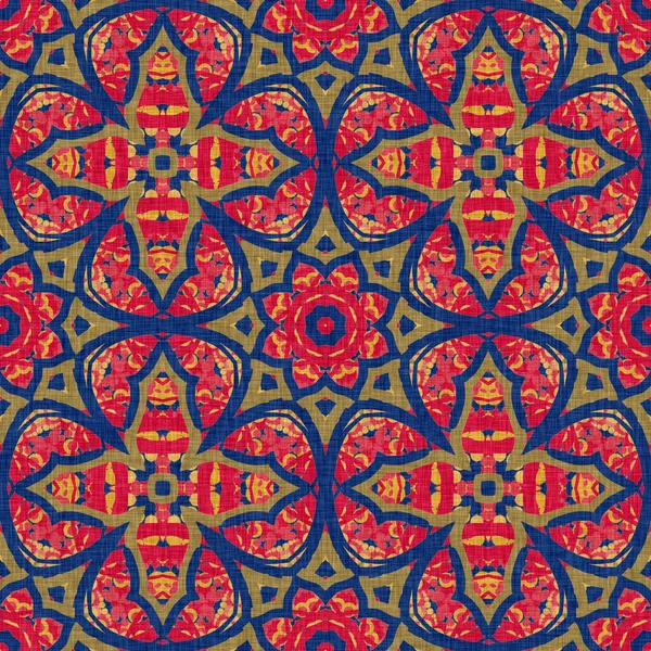 Cachecol Azul Vermelho Masculino Versátil Imprimir Caleidoscópico Floral Ornamental Style — Fotografia de Stock