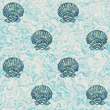  Grunge, ev dekorasyonu kumaş tekstil ürünleri için solgun keten efekt arka planı. Ege Teal deniz kabuğu deniz kabuğu kusursuz desen.