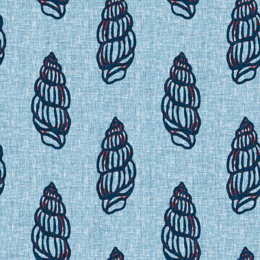  Klasik nantucket kumaş, tekstil, blok baskı tarzında modern deniz kabuğu baskısı. Yaz 2 ton yüksek kontrastlı jpg fayans örneği. Çivit mavisi deniz kabuğu kusursuz desen.