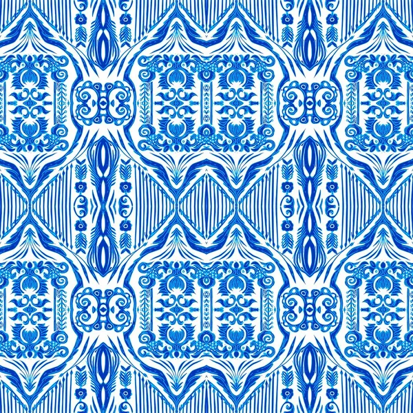 Seamless Coastal Geometric Floral Mosaic Effect Ornamental Arabesque All Summer — Stockfoto