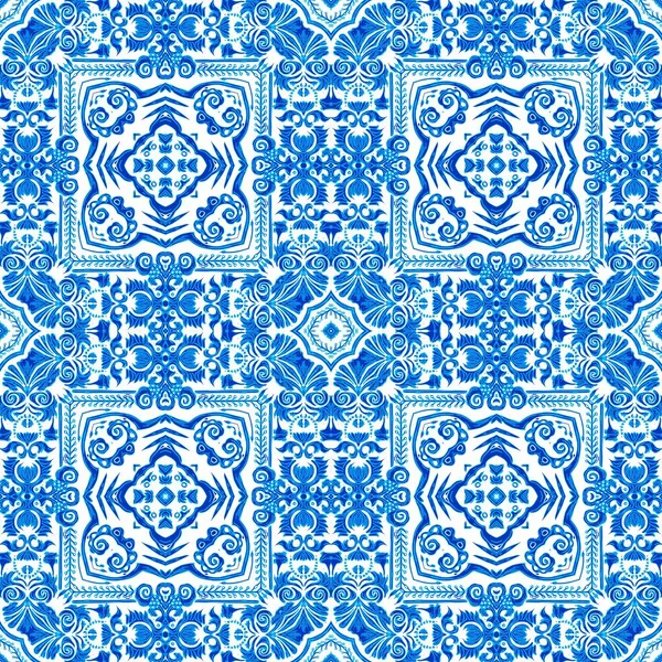 Seamless Coastal Geometric Floral Mosaic Effect Ornamental Arabesque All Summer — Stok Foto