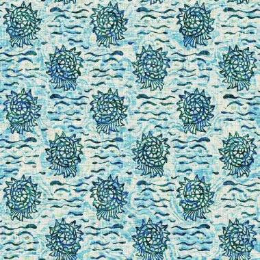  Grunge, ev dekorasyonu kumaş tekstil ürünleri için solgun keten efekt arka planı. Ege Teal deniz kabuğu deniz kabuğu kusursuz desen.