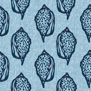  Klasik nantucket kumaş, tekstil, blok baskı tarzında modern deniz kabuğu baskısı. Yaz 2 ton yüksek kontrastlı jpg fayans örneği. Çivit mavisi deniz kabuğu kusursuz desen.