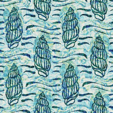  Grunge, ev dekorasyonu kumaş tekstil ürünleri için solgun keten efekt arka planı. Ege Teal deniz kabuğu deniz kabuğu kusursuz desen.