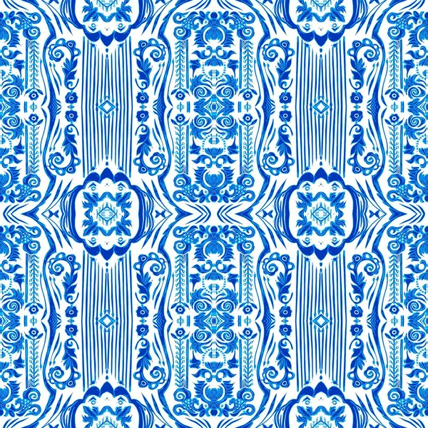 Seamless Coastal Geometric Floral Mosaic Effect Ornamental Arabesque All Summer —  Fotos de Stock