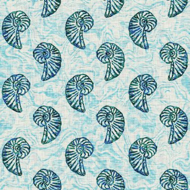  Grunge, ev dekorasyonu kumaş tekstil ürünleri için solgun keten efekt arka planı. Ege Teal deniz kabuğu deniz kabuğu kusursuz desen.