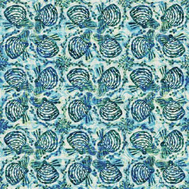  Grunge, ev dekorasyonu kumaş tekstil ürünleri için solgun keten efekt arka planı. Ege Teal deniz kabuğu deniz kabuğu kusursuz desen.