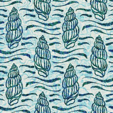  Grunge, ev dekorasyonu kumaş tekstil ürünleri için solgun keten efekt arka planı. Ege Teal deniz kabuğu deniz kabuğu kusursuz desen.